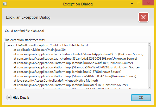 JavaFX Exception Dialog